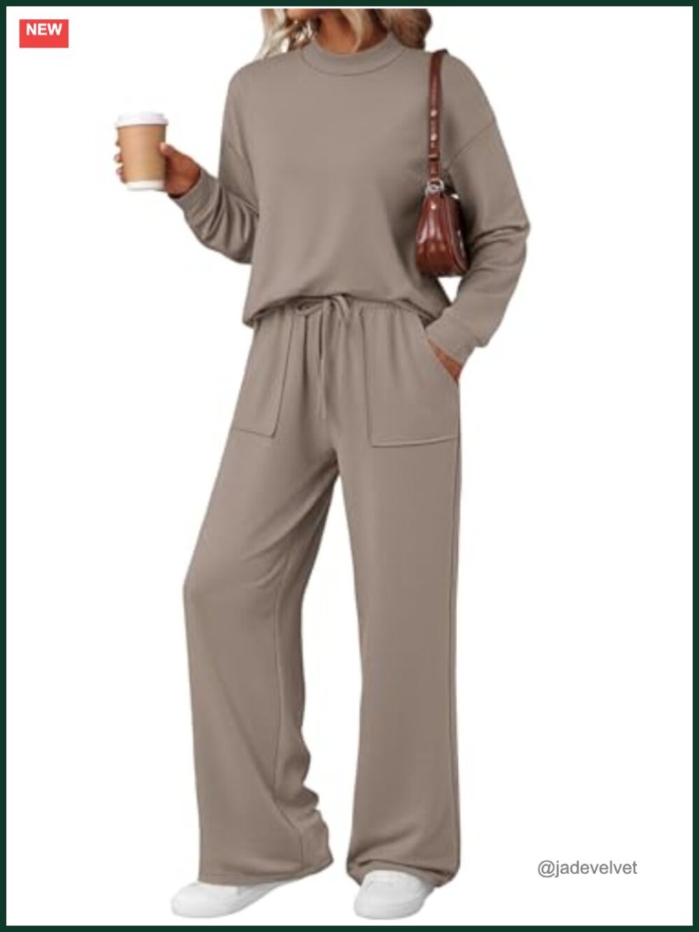Two Piece Lounge Set Mock Turtleneck Top Wide Leg Drawstring Pants Sweatsuit